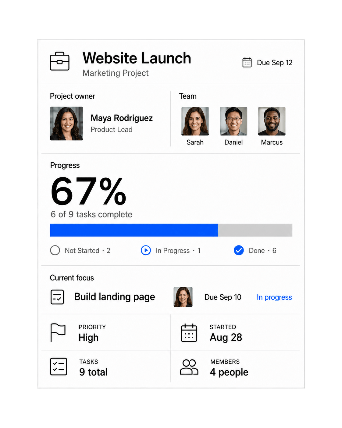 Workhint track every stage interface